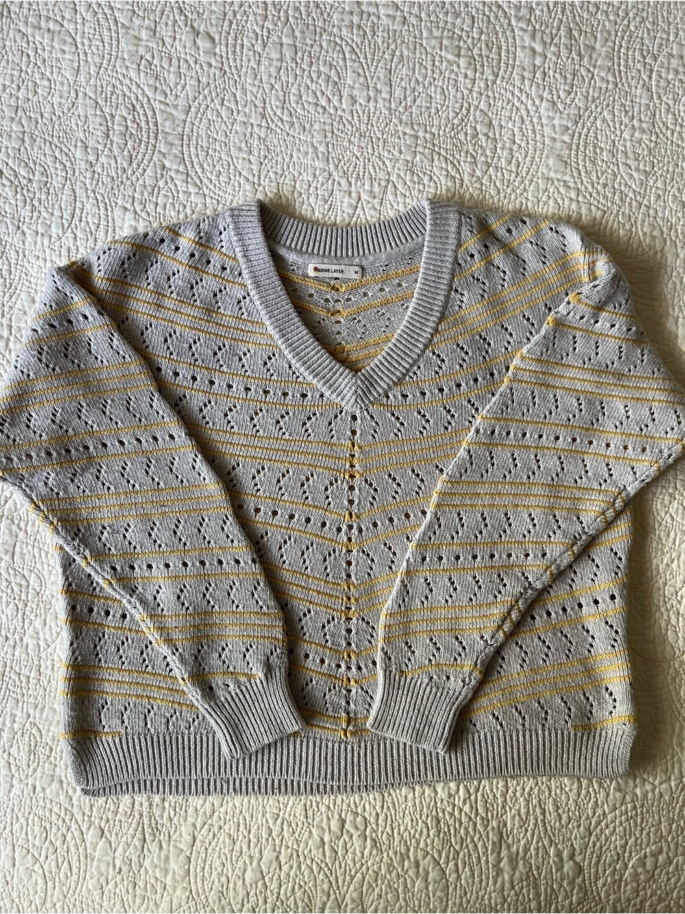 Marine Layer gray + yellow sweater